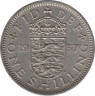 Монета. Великобритания. 1 шиллинг (12 пенсов) 1957 год. Английский. ав.