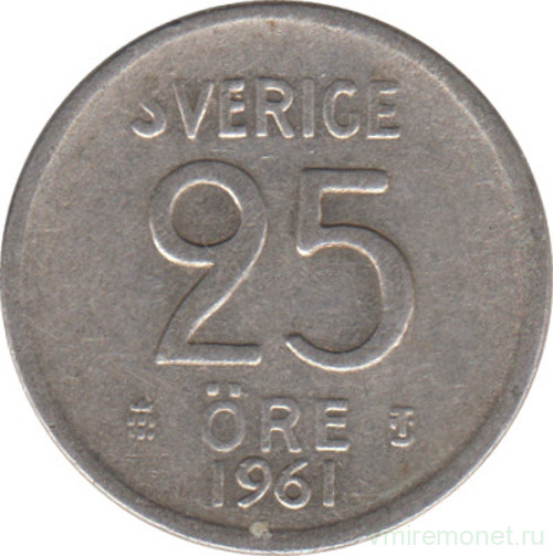 Монета. Швеция. 25 эре 1961 год.