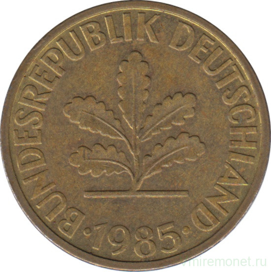 Монета. ФРГ. 10 пфеннигов 1985 год. Монетный двор - Штутгарт (F).