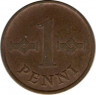 Монета. Финляндия. 1 пенни 1965 год. рев