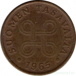 Монета. Финляндия. 1 пенни 1965 год.
