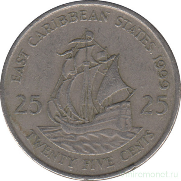 Монета. Восточные Карибские государства. 25 центов 1999 год.