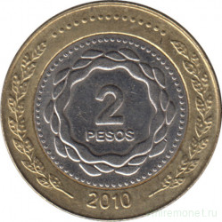 Монета. Аргентина. 2 песо 2010 год.