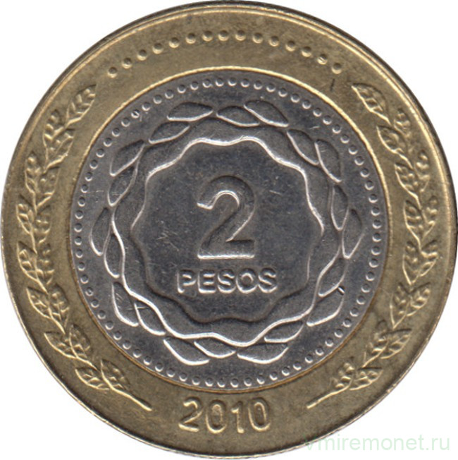Монета. Аргентина. 2 песо 2010 год.