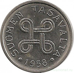Монета. Финляндия. 1 марка 1958 год. 