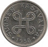 Аверс.Монета. Финляндия. 1 марка 1958 год.