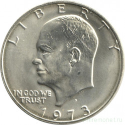 Монета. США. 1 доллар 1973 год. Монетный двор S. Серебро. В конверте, с жетоном.