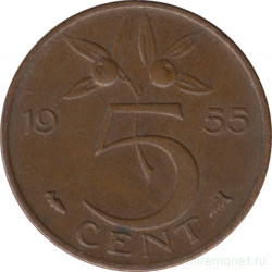 Монета. Нидерланды. 5 центов 1955 год.