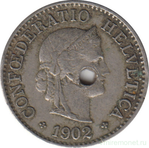 Монета. Швейцария. 5 раппенов 1902 год.