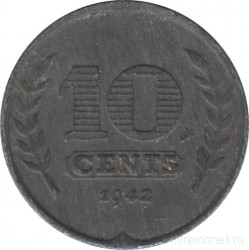 Монета. Нидерланды. 10 центов 1942 год.