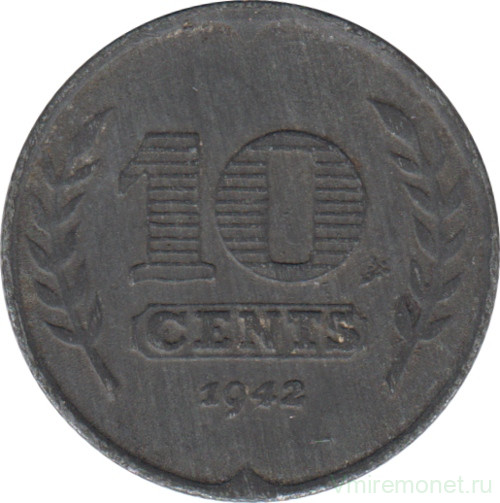 Монета. Нидерланды. 10 центов 1942 год.
