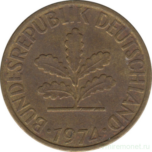 Монета. ФРГ. 5 пфеннигов 1974 год. Монетный двор - Гамбург (J).