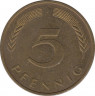 Монета. ФРГ. 5 пфеннигов 1974 год. Монетный двор - Гамбург (J). рев.