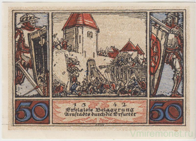 Бона. Нотгельд. Германия. Город Арнштадт. 50 пфеннигов 1921 год. Реверс 2. Вариант 43.3.2.