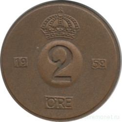 Монета. Швеция. 2 эре 1952 год.