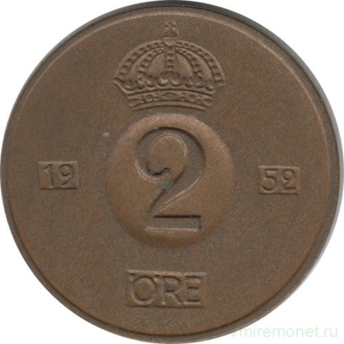 Монета. Швеция. 2 эре 1952 год.