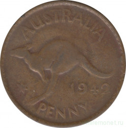 Монета. Австралия. 1 пенни 1942 год. Точка после "PENNY".