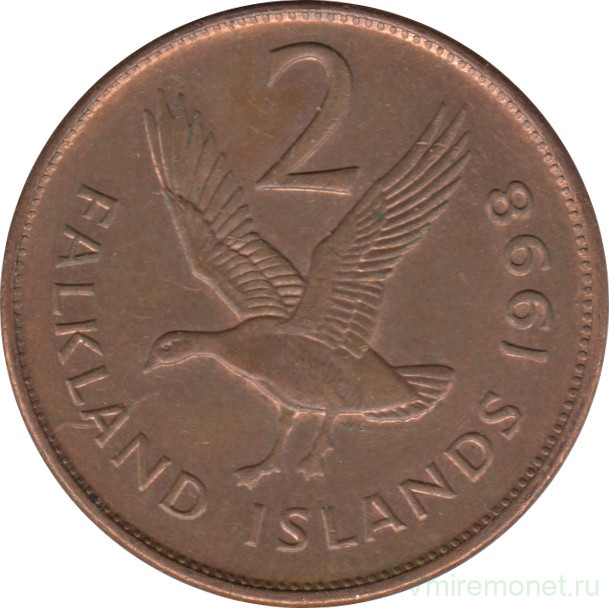 Монета. Фолклендские острова. 2 пенса 1998 год.