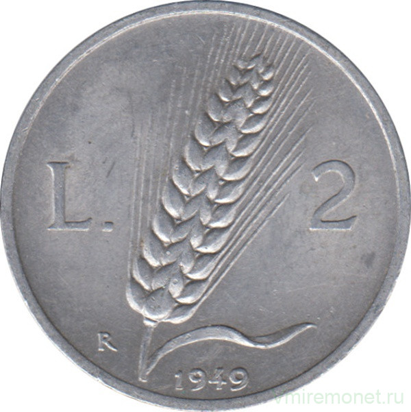 Монета. Италия. 2 лиры 1949 год.
