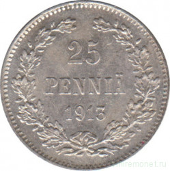 Монета. Русская Финляндия. 25 пенни 1913 год.