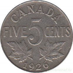 Монета. Канада. 5 центов 1926 год.