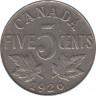 Монета. Канада. 5 центов 1926 год. ав.