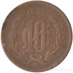 Монета. Мексика. 10 сентаво 1920 год.