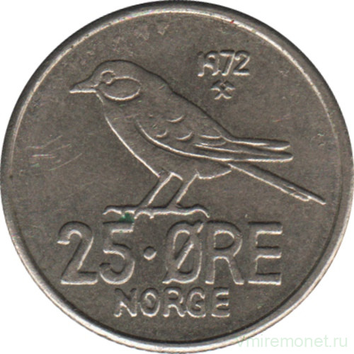 Монета. Норвегия. 25 эре 1972 год.