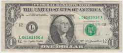 Банкнота. США. 1 доллар 1977 год. Серия L.