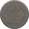 Монета. ФРГ. 2 марки 1972 год. Конрад Аденауэр. Монетный двор - Гамбург (J). рев.