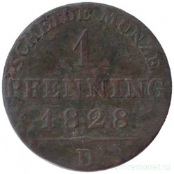Монета. Германия. Пруссия. 1 пфенниг 1828 год. D.