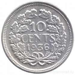 Монета. Нидерланды. 10 центов 1936 год. 