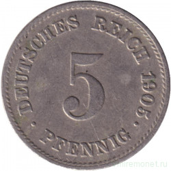 Монета. Германская империя. 5 пфеннигов 1905 год. (J).
