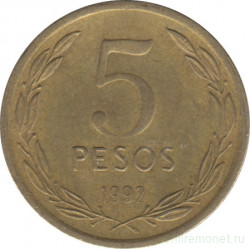 Монета. Чили. 5 песо 1992 год. Старый тип.
