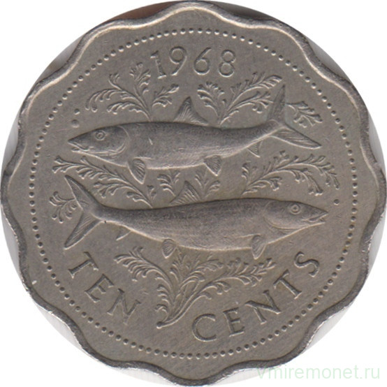 Монета. Багамские острова. 10 центов 1968 год.