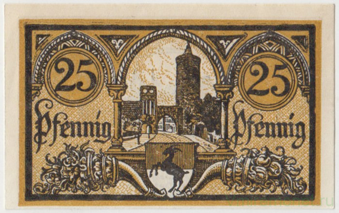 Бона. Нотгельд. Германия. Город Ютербог. 25 пфеннигов 1920 год. Вариант 663.1.1.