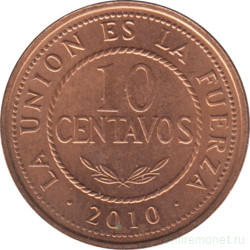 Монета. Боливия. 10 сентаво 2010 год.