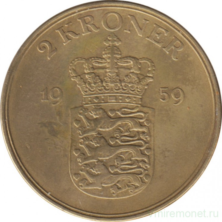 Монета. Дания. 2 кроны 1959 год.