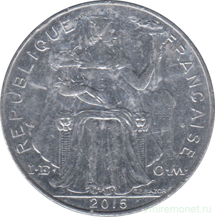 Монета. Новая Каледония. 5 франков 2015 год.