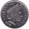Монета. Гибралтар. 5 пенсов 2003 год. AD. Магнитная.