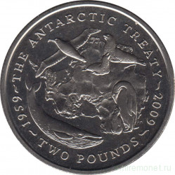 Монета. Великобритания. Британская Антарктическая территория. 2 фунта 2009 год. 50 лет договору об Антарктике.