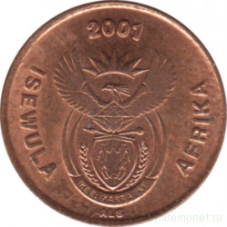 Монета. Южно-Африканская республика (ЮАР). 1 цент 2001 год.