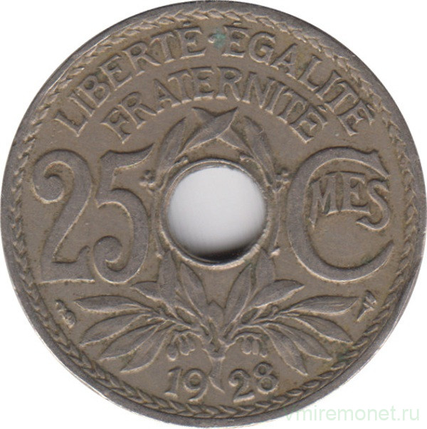 Монета. Франция. 25 сантимов 1928 год.
