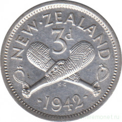 Монета. Новая Зеландия. 3 пенса 1942 год.