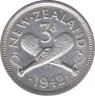 Монета. Новая Зеландия. 3 пенса 1942 год. ав.