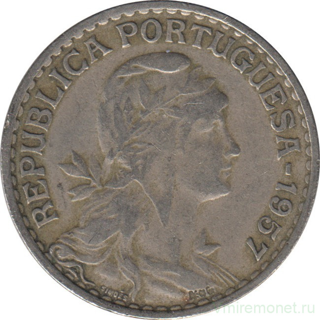 Монета. Португалия. 1 эскудо 1957 год.