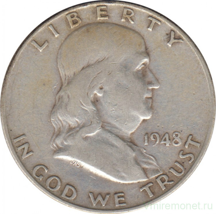 Монета. США. 50 центов 1948 год. Франклин. Монетный двор D.