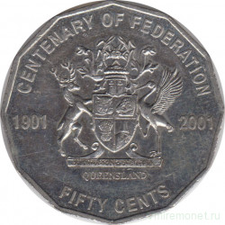Монета. Австралия. 50 центов 2001 год. Столетие конфедерации. Квинслэнд.