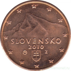 Монета. Словакия. 1 цент 2010 год.