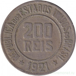 Монета. Бразилия. 200 рейсов 1921 год.